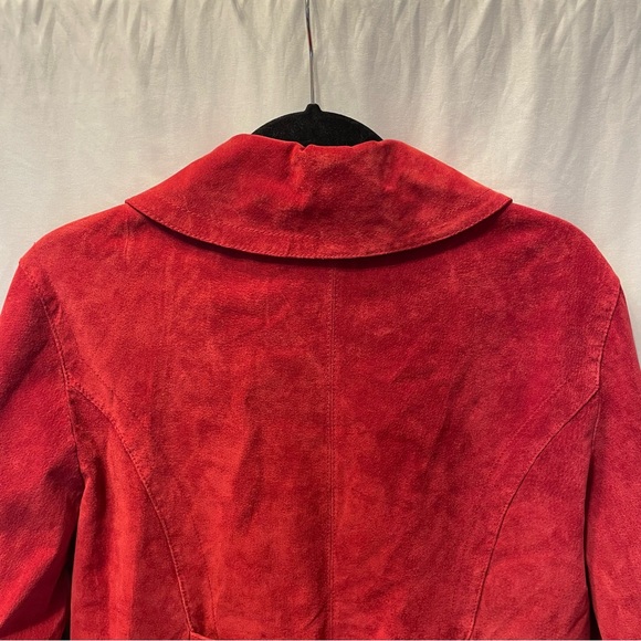 TRIA Red Leather Cropped Jacket Women’s Large Biker Moto Suede Coat Winter - Picture 8 of 16